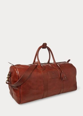 Choklad mäns Ralph Lauren Heritage Läder Duffelväskor