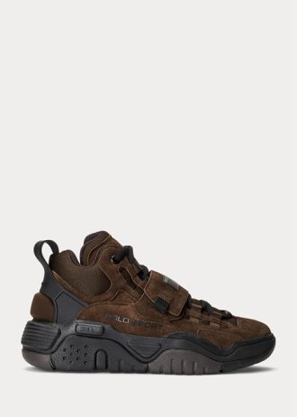 Choklad mäns Ralph Lauren PS100 High-Top Mocka Sneakers