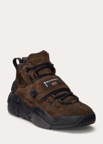 Choklad mäns Ralph Lauren PS100 High-Top Mocka Sneakers