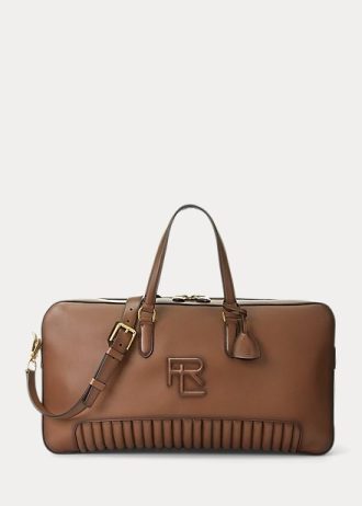 Choklad mäns Ralph Lauren Quilted polerat kalvskinn Duffelväskor