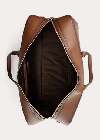 Choklad mäns Ralph Lauren Quilted polerat kalvskinn Duffelväskor