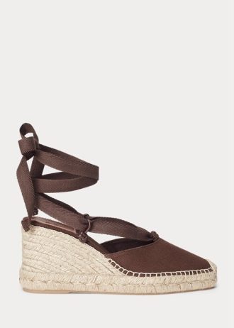 Choklad Ralph Lauren Canvas Wedge Espadrille för kvinnor