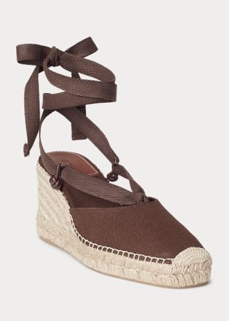 Choklad Ralph Lauren Canvas Wedge Espadrille för kvinnor