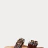 Choklad Ralph Lauren Ezra lädersandaler med krokodilpräglade damer Choklad Ralph Lauren Ezra lädersandaler med krokodilpräglade damer
