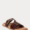 Choklad Ralph Lauren Ezra lädersandaler med krokodilpräglade damer Choklad Ralph Lauren Ezra lädersandaler med krokodilpräglade damer