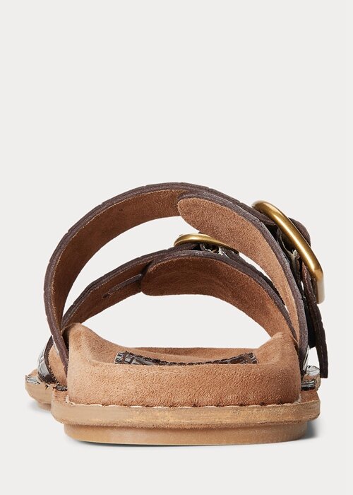 Choklad Ralph Lauren Ezra lädersandaler med krokodilpräglade damer Choklad Ralph Lauren Ezra lädersandaler med krokodilpräglade damer