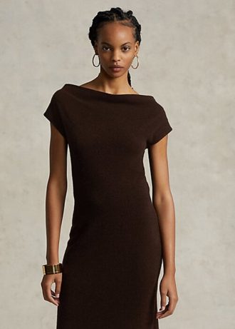 Choklad Ralph Lauren rakhalsad kashmirklänning för kvinnor