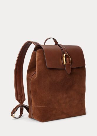 Choklad Ralph Lauren Welington ryggsäckar i kalvmocka för män