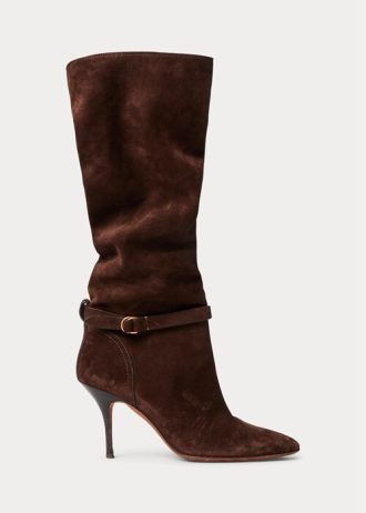 Choklad Ralph Lauren Zoe Tall Stövlar i mockad kalvskinn för kvinnor
