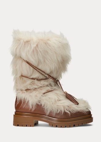 Cream Dam Ralph Lauren Celia Shearling & Stövlar i polerat läder