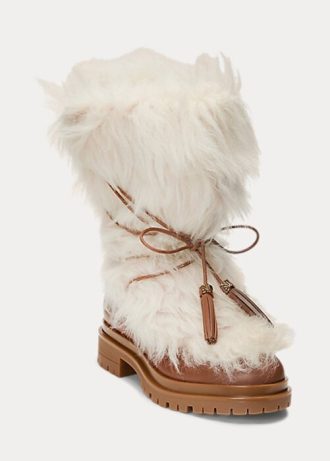 Cream Dam Ralph Lauren Celia Shearling & Stövlar i polerat läder
