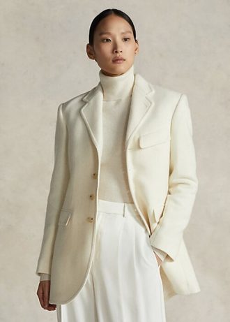 Cream Dam Ralph Lauren Wool-Blend Herringbone- Jackor