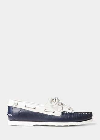 Cream / Marinblå män Ralph Lauren Merton Tvåfärgade Casual Skor i läder