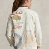 Cream mäns Ralph Lauren Denim grafiska målare jackor Cream mäns Ralph Lauren Denim grafiska målare jackor