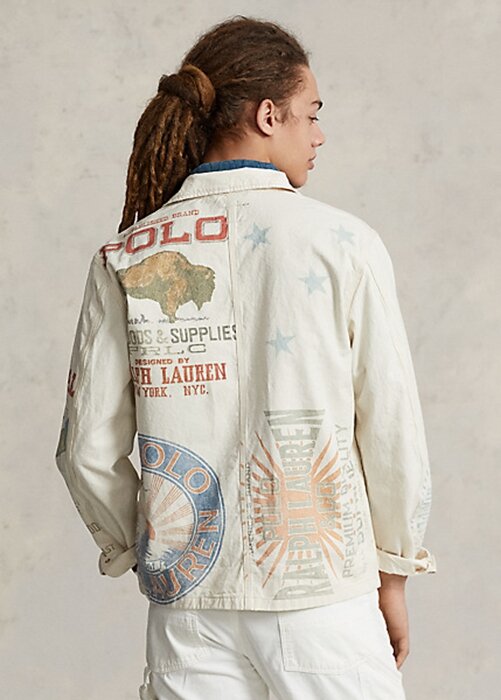 Cream mäns Ralph Lauren Denim grafiska målare jackor Cream mäns Ralph Lauren Denim grafiska målare jackor