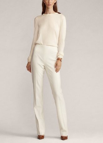 Cream Ralph Lauren Alandra Wool Crepe Pants för kvinnor