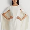 Cream Ralph Lauren Cape Georgette Cocktailklänning för kvinnor Cream Ralph Lauren Cape Georgette Cocktailklänning för kvinnor