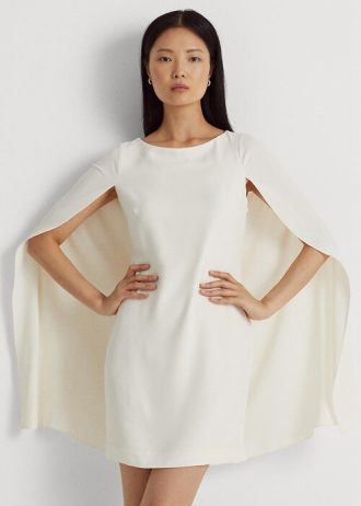 Cream Ralph Lauren Cape Georgette Cocktailklänning för kvinnor