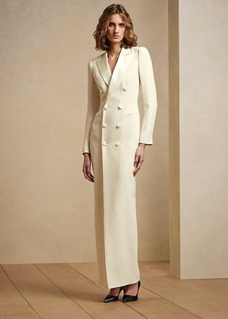 Cream Ralph Lauren Kristian Silk Smoking Klänning för kvinnor