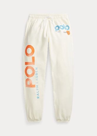Cream Ralph Lauren-logotyp för kvinnor & Wave grafiska träningsbyxor i fleece