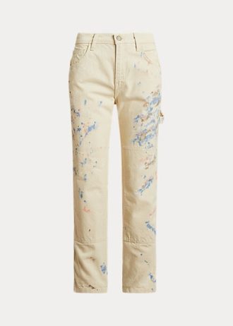 Cream Ralph Lauren Paint-Splatter Denim Carpenter Jeans för kvinnor