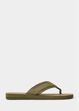 Dark Olive Ralph Lauren Grosgrain-Trim Mocka Flip Flops för män
