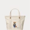 Ecru Multi Kvinnors Ralph Lauren Canvas Små New Orleans Polo Bear Tygväskor Ecru Multi Kvinnors Ralph Lauren Canvas Små New Orleans Polo Bear Tygväskor