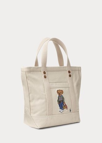 Ecru Multi Kvinnors Ralph Lauren Canvas Små New Orleans Polo Bear Tygväskor