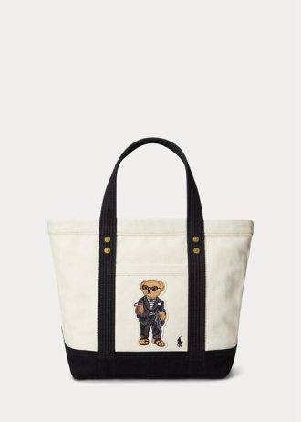 Ecru/svart Ralph Lauren Canvas, små pikéväskor för kvinnor