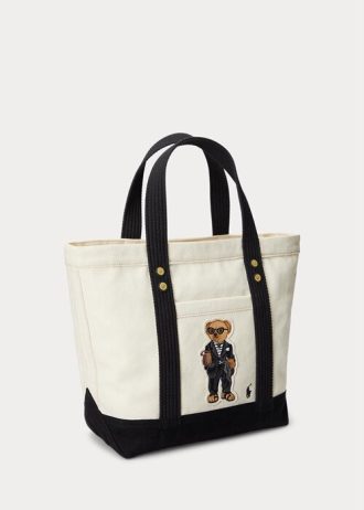 Ecru/svart Ralph Lauren Canvas, små pikéväskor för kvinnor