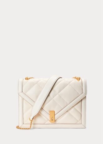 Elfenben dam Ralph Lauren Polo ID Quilted läderkuvert Crossbody-väskor