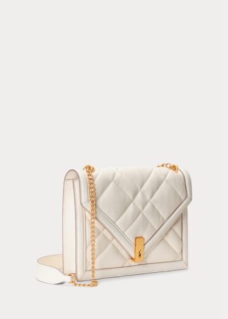 Elfenben dam Ralph Lauren Polo ID Quilted läderkuvert Crossbody-väskor