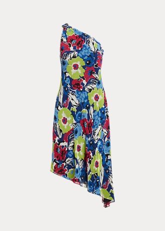 Flerfärgad dam Ralph Lauren blommig Georgette klänning med en axel