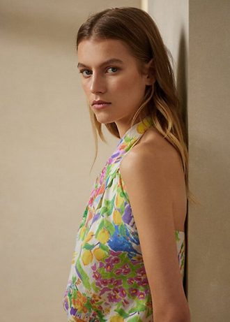 Flerfärgad dam Ralph Lauren Darby Linne Voile Halter blus Toppar