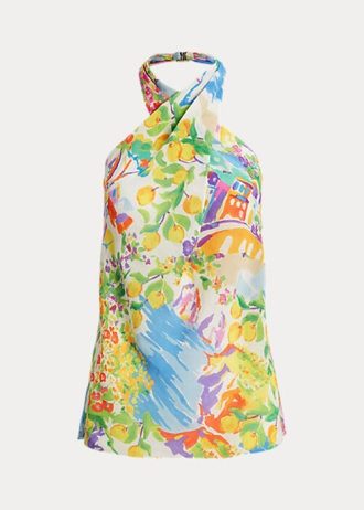Flerfärgad dam Ralph Lauren Darby Linne Voile Halter blus Toppar