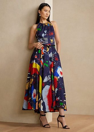 Flerfärgad dam Ralph Lauren Renshaw Print bomull satin Day Dress
