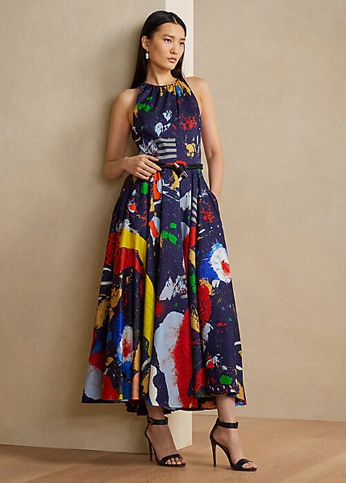 Flerfärgad dam Ralph Lauren Renshaw Print bomull satin Day Dress Flerfärgad dam Ralph Lauren Renshaw Print bomull satin Day Dress