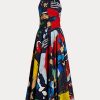 Flerfärgad dam Ralph Lauren Renshaw Print bomull satin Day Dress Flerfärgad dam Ralph Lauren Renshaw Print bomull satin Day Dress