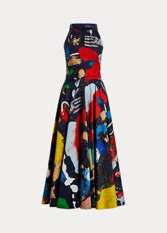 Flerfärgad dam Ralph Lauren Renshaw Print bomull satin Day Dress