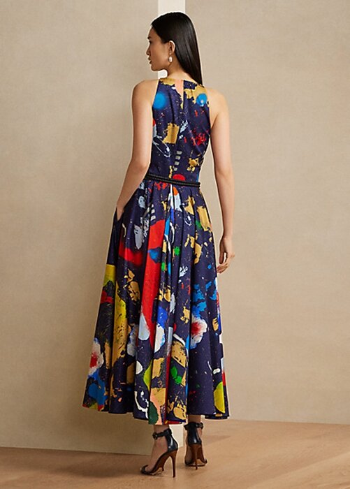 Flerfärgad dam Ralph Lauren Renshaw Print bomull satin Day Dress Flerfärgad dam Ralph Lauren Renshaw Print bomull satin Day Dress