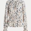 Flerfärgad Ralph Lauren blommig jersey för kvinnor med knytringning Peplum toppar