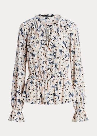 Flerfärgad Ralph Lauren blommig jersey för kvinnor med knytringning Peplum toppar