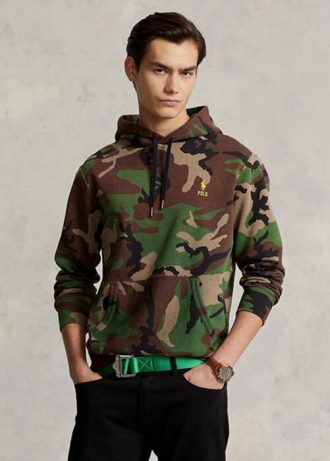 Flerfärgad Ralph Lauren Camo fleecehuvtröja för män