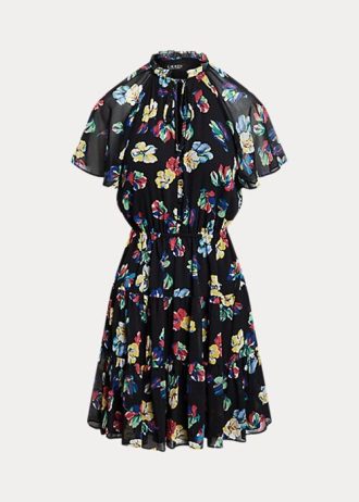 Flerfärgad Ralph Lauren Floral Crinkle Georgette-klänning för kvinnor
