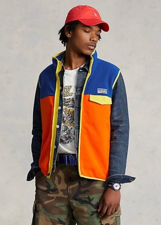 Flerfärgad Ralph Lauren färgblockerad borstad fleeceväst för män