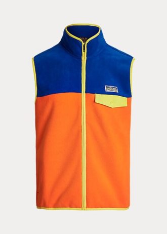 Flerfärgad Ralph Lauren färgblockerad borstad fleeceväst för män