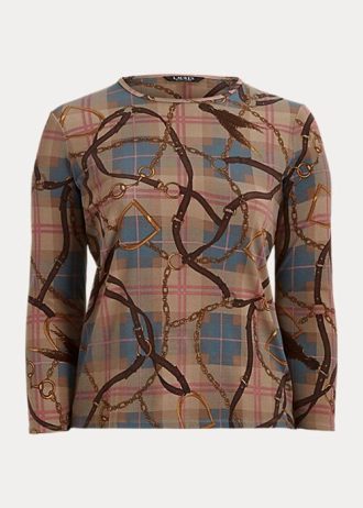 Flerfärgad Ralph Lauren plädad långärmad bomullsöverdel i stretchig bomull