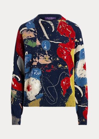 Flerfärgad Ralph Lauren Print bomullströjor med rund hals för kvinnor Flerfärgad Ralph Lauren Print bomullströjor med rund hals för kvinnor