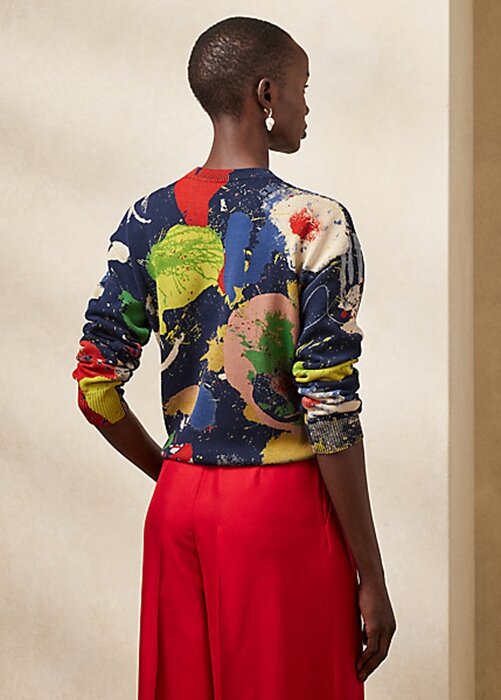 Flerfärgad Ralph Lauren Print bomullströjor med rund hals för kvinnor Flerfärgad Ralph Lauren Print bomullströjor med rund hals för kvinnor