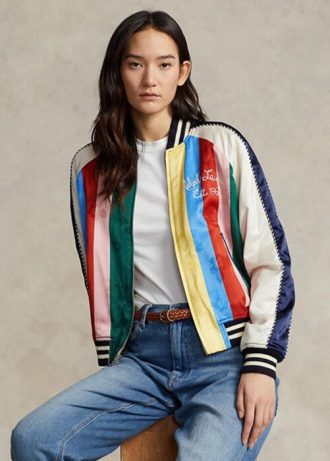 Flerfärgad Ralph Lauren randiga satin bomberjackor för kvinnor